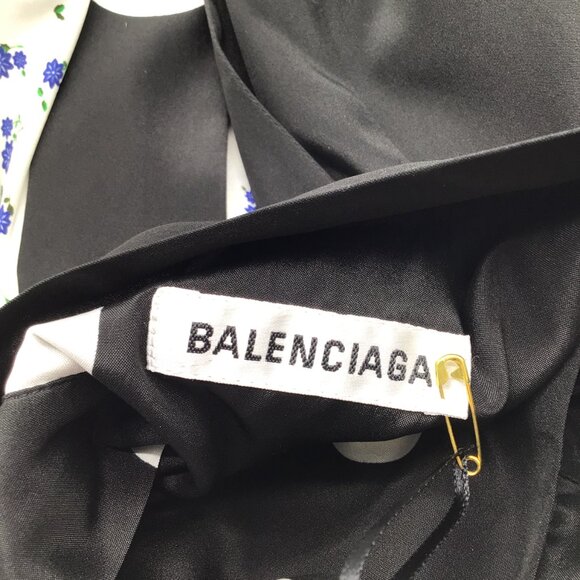 BALENCIAGA BLACK / WHITE MULTI FLORAL POLKA DOT PRINTED SILK BLOUSE - Picture 3 of 4